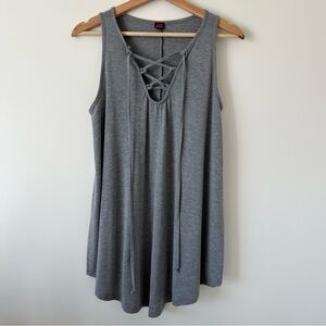 Poof! Heather Grey Mini Lace-up Swing Dress